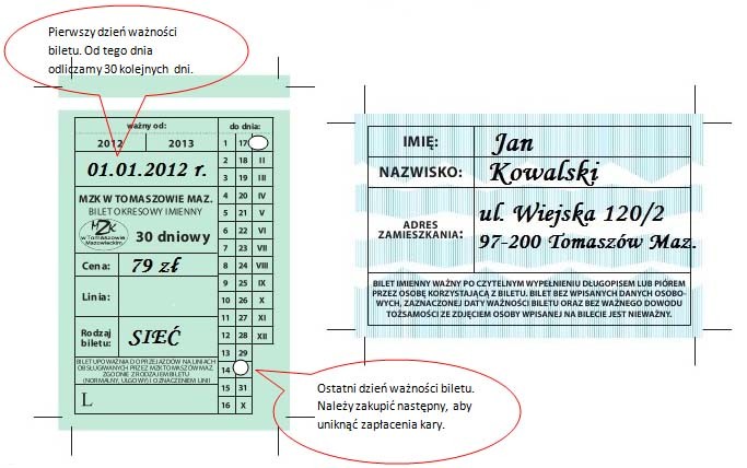 Przykładowy bilet MZK