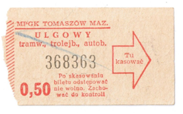 Bilet MPGK Tomaszów Maz. o nominale 50 groszy
